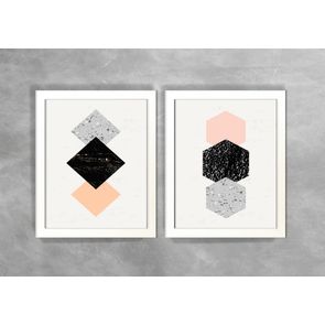 Conjunto-de-Dois-Quadros-Abstratos-Escandinavos-Geometricos-Losangos-e-Hexagonos