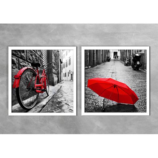 Quadro-Decorativo-Bicicleta-e-Guarda-Chuva-Vermelho-