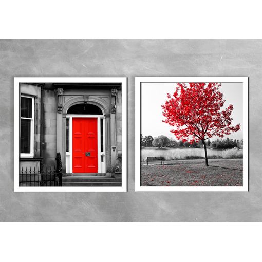 Quadro-Decorativo-Porta-Vermelha-e-Arvore-Vermelha-