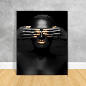 Quadro-Impressao-em-Vidro---Black-Woman-Olhos-Fechados
