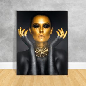Quadro-Impressao-em-Vidro---Black-Woman-Rosto-Gold