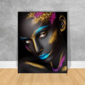 Quadro-Decorativo-Black-Woman-Rosto-Colorido