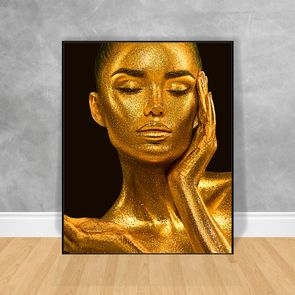 Quadro-Decorativo-Black-Woman-Brilho-Dourado-No-Corpo