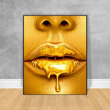 Quadro-Decorativo-Black-Woman-Batom-Liquido-Gold