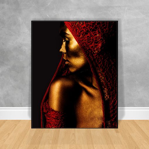 Quadro-Decorativo-Black-Woman-Capuz-Vermelho