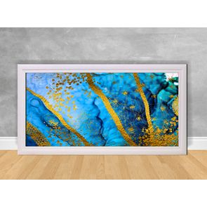 Quadro-Decorativo-Abstrato-Fundo-Azul-e-Purpurina-Amarela